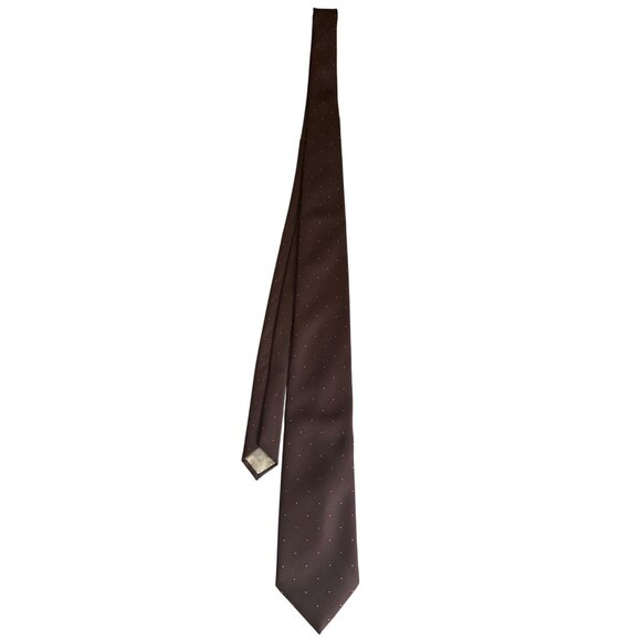 Vintage Christian Dior Paris Brown Tie With Red Polka Dot Pattern For Men - Picture 1 of 5